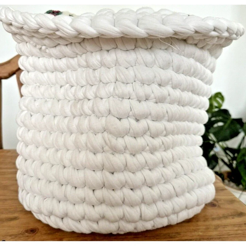 NWT Handmade Chunky Cotton Crochet Basket Storage Bin White 14